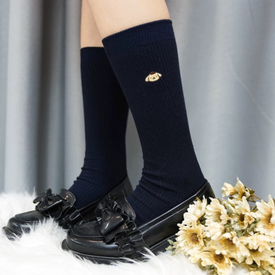 KYOUKO - Sanrio - Pompompurin embroidered uniform socks (Black)